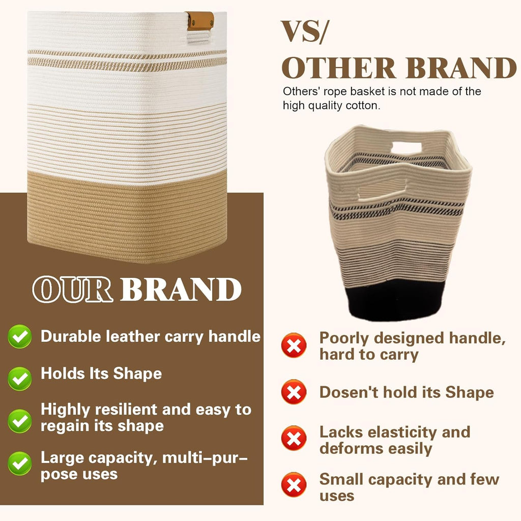 Laundry Hamper, 85L Tall Laundry Basket with Leather Handles, Rectangle Large Clothes Hamper for Organizing, Cotton