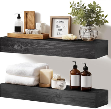 Floating Shelves, 17 x 7 Inch Fireplace Mantel, Set of 2, Black | Rustic Finish, Mounting Hardware Included, Easy