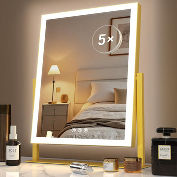 Lighted Makeup Mirror, Hollywood Vanity Mirror with Lights, Three Color Modes,Detachable 10X Magnification Mirror