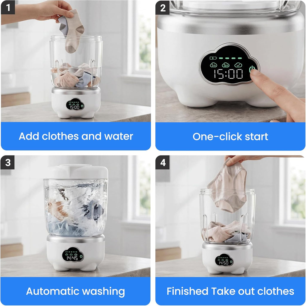 Mini Underwear Washing Machine, Portable Washing Machine, Upgrade 1.6L Foldable Mini Washer with 3 Modes, Rechargeable