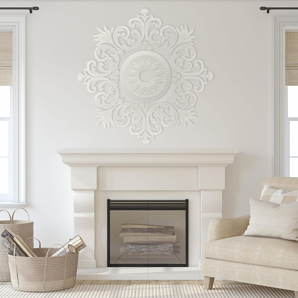 28'' Large PU Ceiling Medallion Combination Decorative 2.36'' ID French Style Chandelier Base Ceiling Medallion for Light Fixtures Victorian Rosette Light Covers for Chandeliers(Classic)