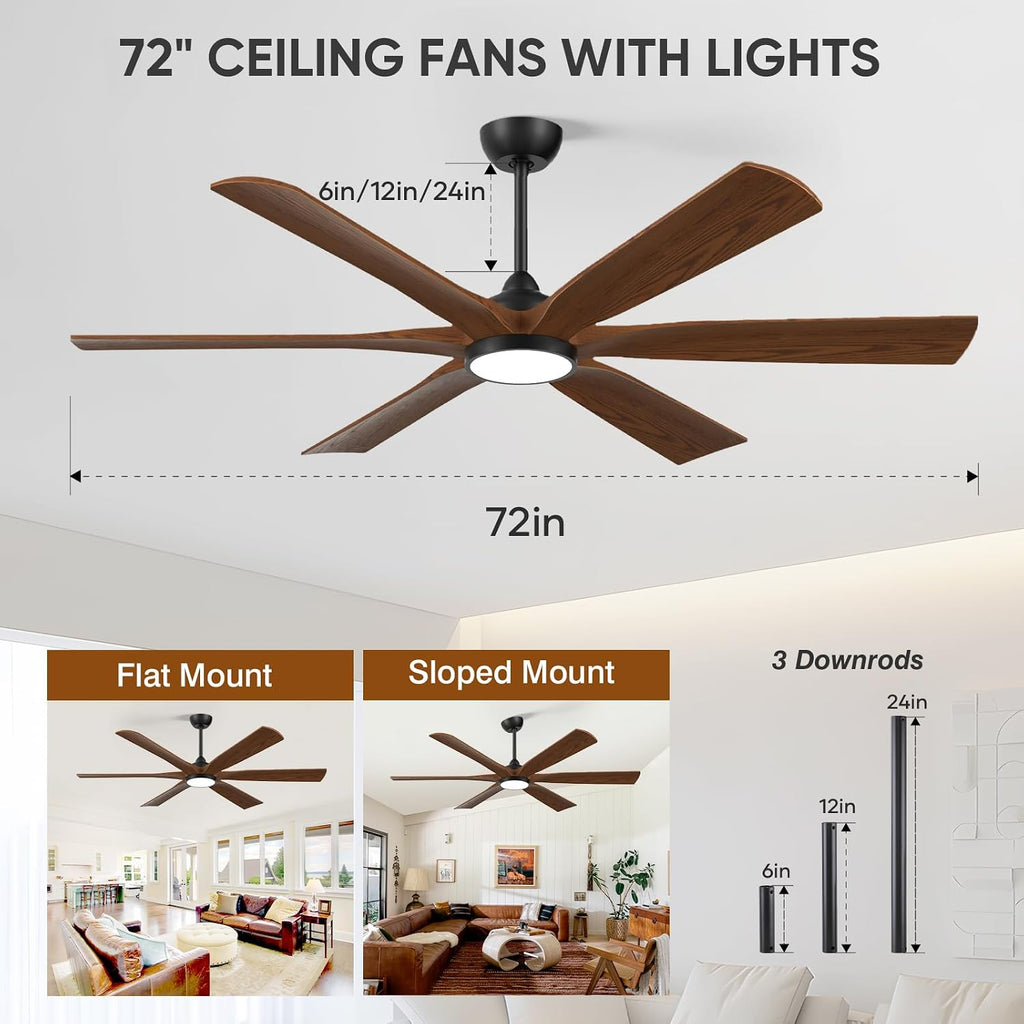72" Ceiling Fan with LED Light and Remote - Walnut