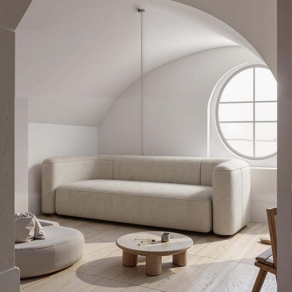 Luxury Modern Tight Curved Back Velvet Sofa, Minimalist Style Comfy Couch for Living Room Apartment, 3 Seater
