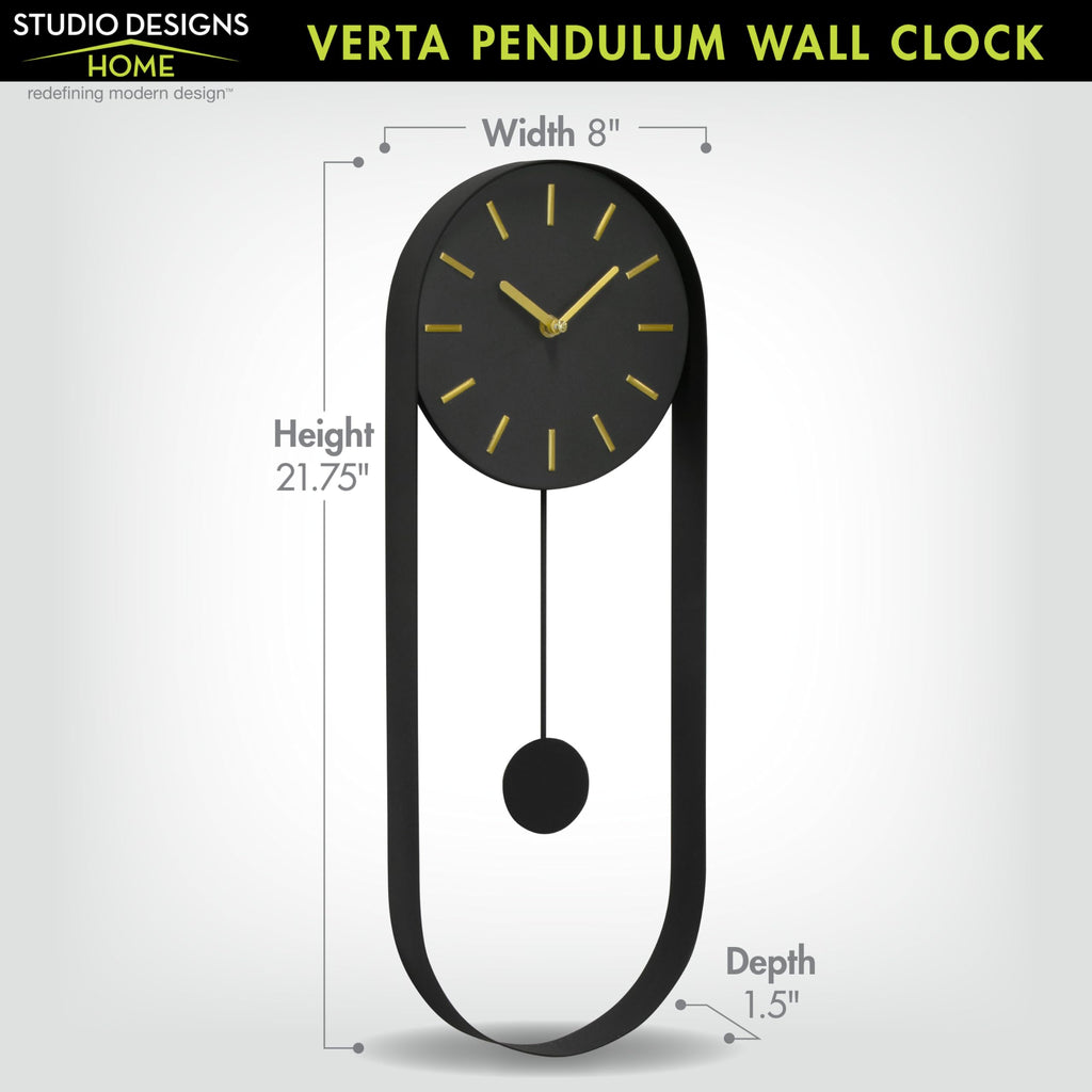 Modern Pendulum Wall Clock, Minimalist Black Iron Wall Clock with Gold Accents, Quartz Movement, Swinging Pendulum