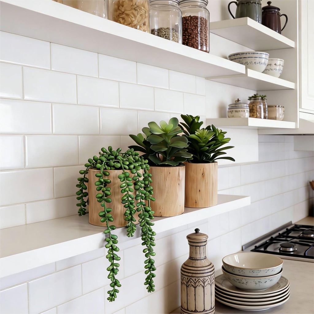 Artificial Succulents Plastic Artificial Green Plant Decor (Set of 3 Succlents in Wooden pots)