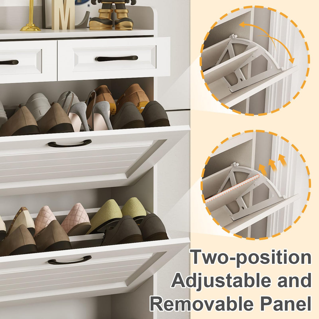 Shoe Storage Cabinet with 3 Flip Drawers, White Freestanding Storage Racks Hidden Narrow Shoe Organizers Perfect for