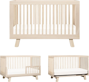 Hudson 3-in-1 Convertible Baby Crib ,Washed Natural | GREENGUARD Gold Certified Wooden Crib - Converts to Toddler Bed