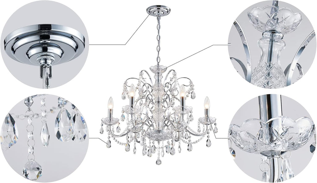 6-Lights Crystal Chandelier Crystals Raindrop Chandelier,Modern Crystal Pendant Light Fixture Modern Chandelier for Bedroom,Living Room,Dining Room,H22 X D24,Chain Adjustable