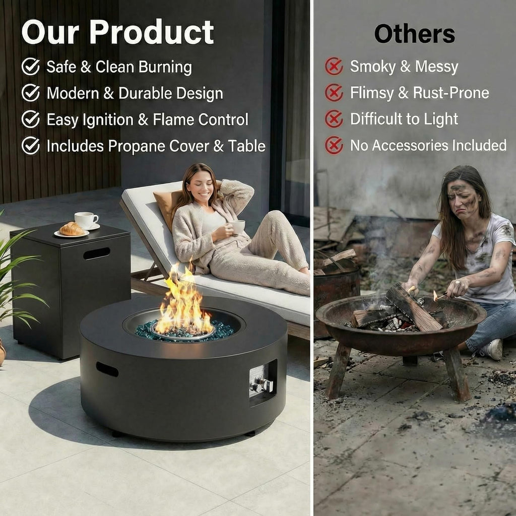30-Inch Round Propane Fire Pit Set, 50, 000 BTU, 2-Piece