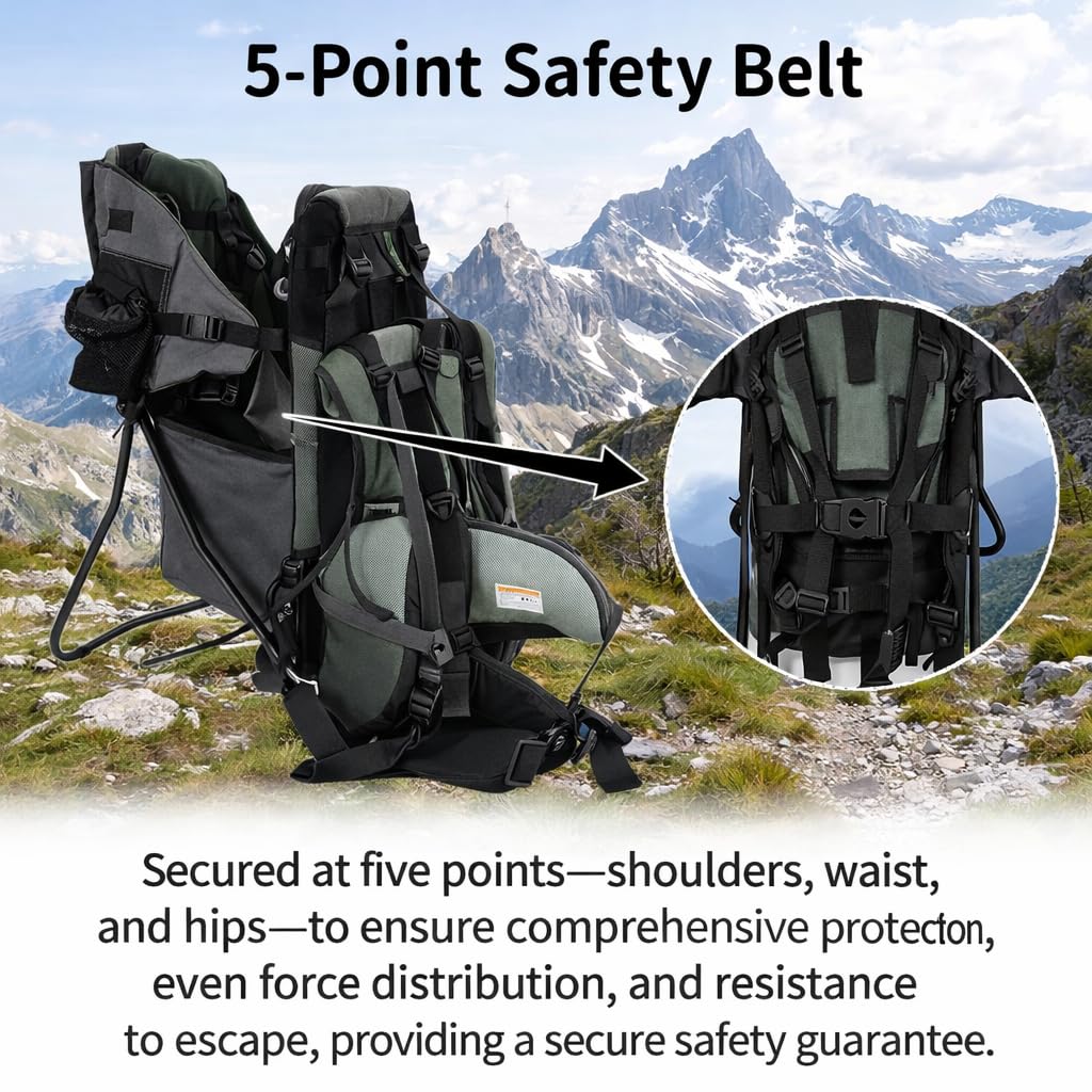 Carrier Backpack with Foldable Frame, Toddler Hiking Backpack with Adjustable Comfort Seat, Sun & Rain Canopy