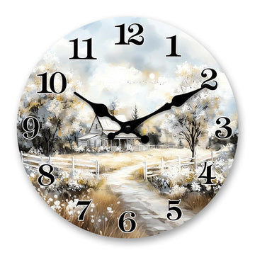 14 Inch Farmhouse Country Cottage Wooden Wall Clock Battery Operated