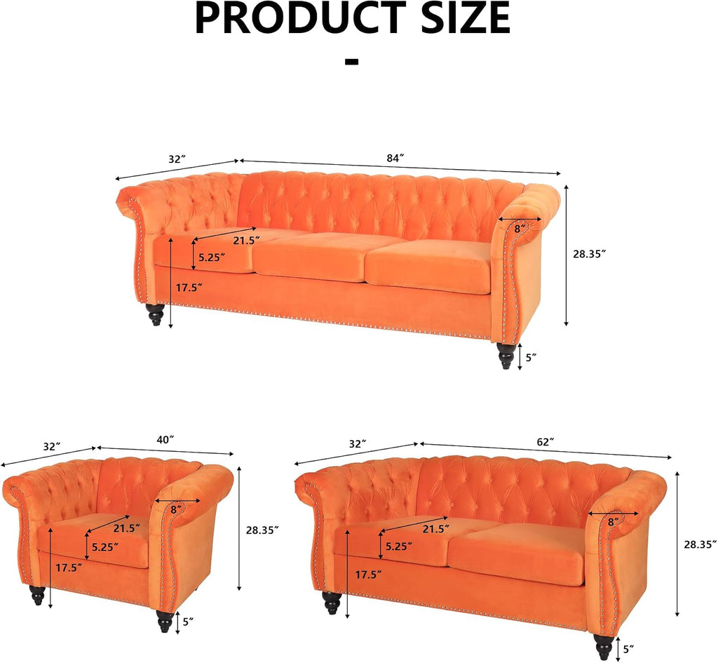 Tufted Velvet Sofas para Sala, Comfy Big Wide Deep Living Room Couch with Armrest, Mid Century Modern Sofa Couch