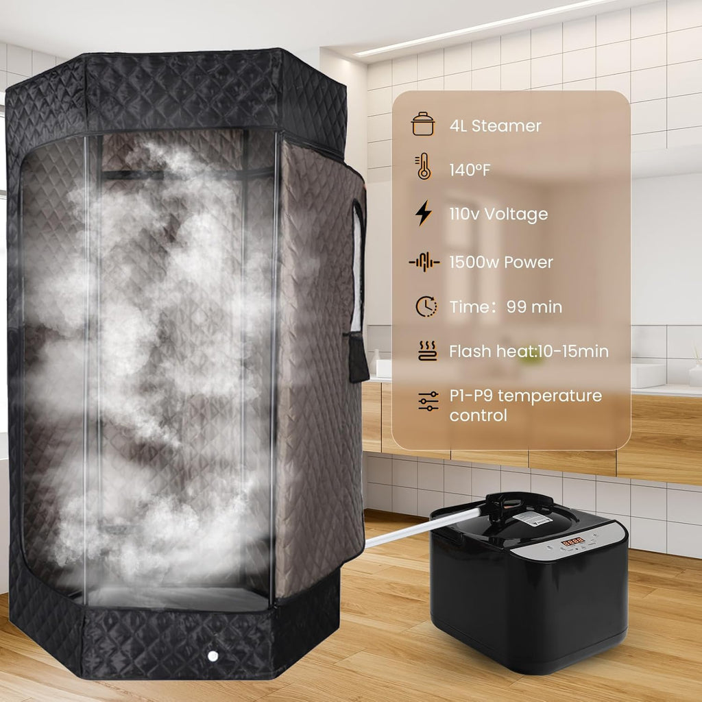 Larger Sauna Steamer 4L, 1500W Steam Generator,Steamer Pot with Remote Control, Steam Cup, Timer, 16 Levels