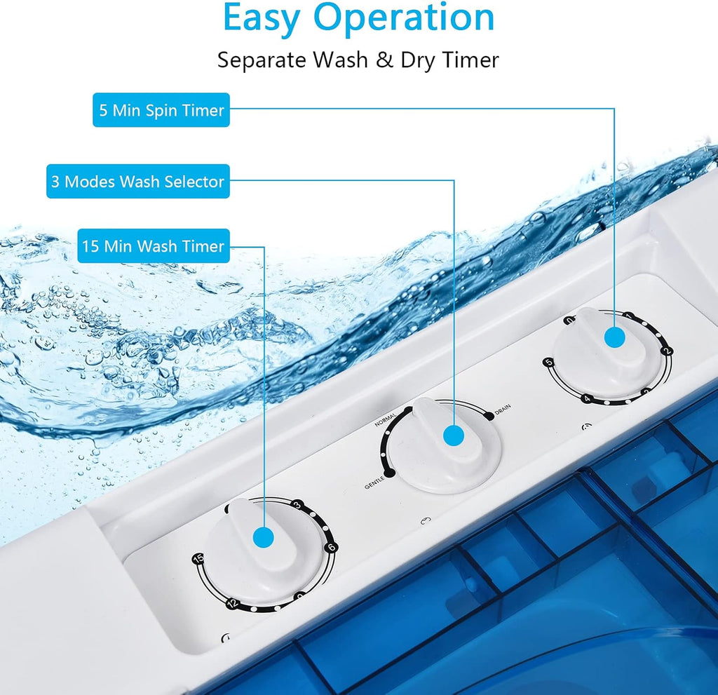 Portable Washing Machine, Twin Tub 26 Lbs Capacity, 18 Lbs Washer and 8 Lbs Spinner, Compact Washer with Control Knobs