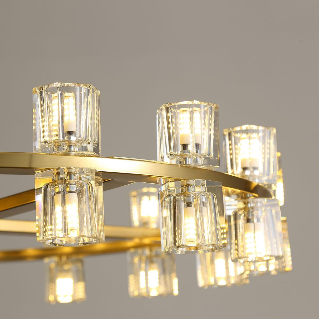 Inspired Arcachon Style 2-Tier Round Wagon Wheel Chandelier, 32" + 40" 72-Light Gold — Foyer, Great Room & Dining