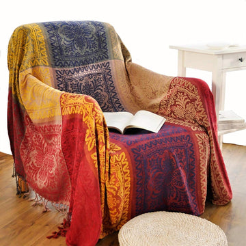 Bohemian Throw Blankets Chenille Jacquard Tassels Soft Chair Cover, 60x75 Inches)