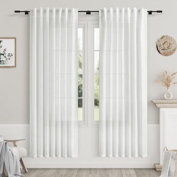 White Semi Sheer Linen Curtains 72 inch Length Back Tab Rod Pocket Modern Farmhouse Coastal Decor Off White Cotton