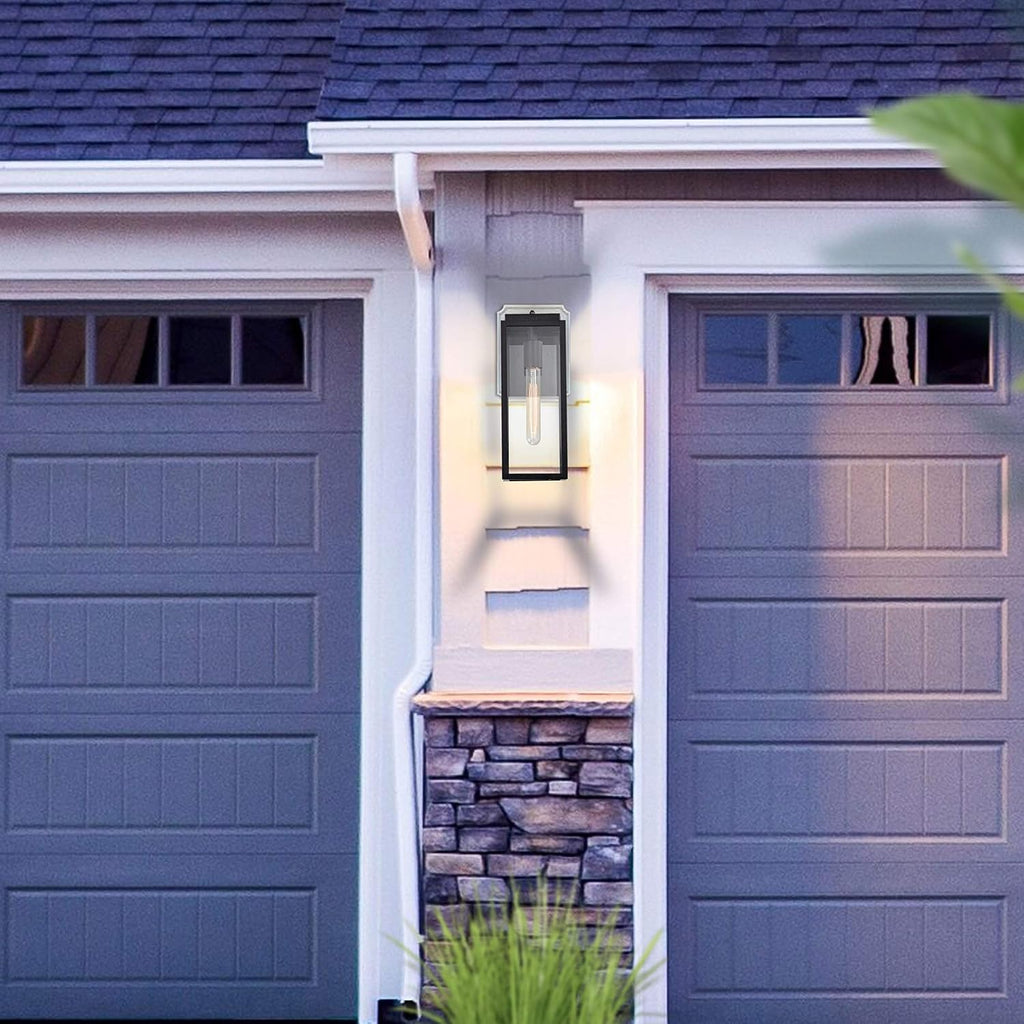 Dusk to Dawn Outdoor Lighting, 14.5 Inch Modern Farmhouse Exterior Wall Sconce with Clear Glass