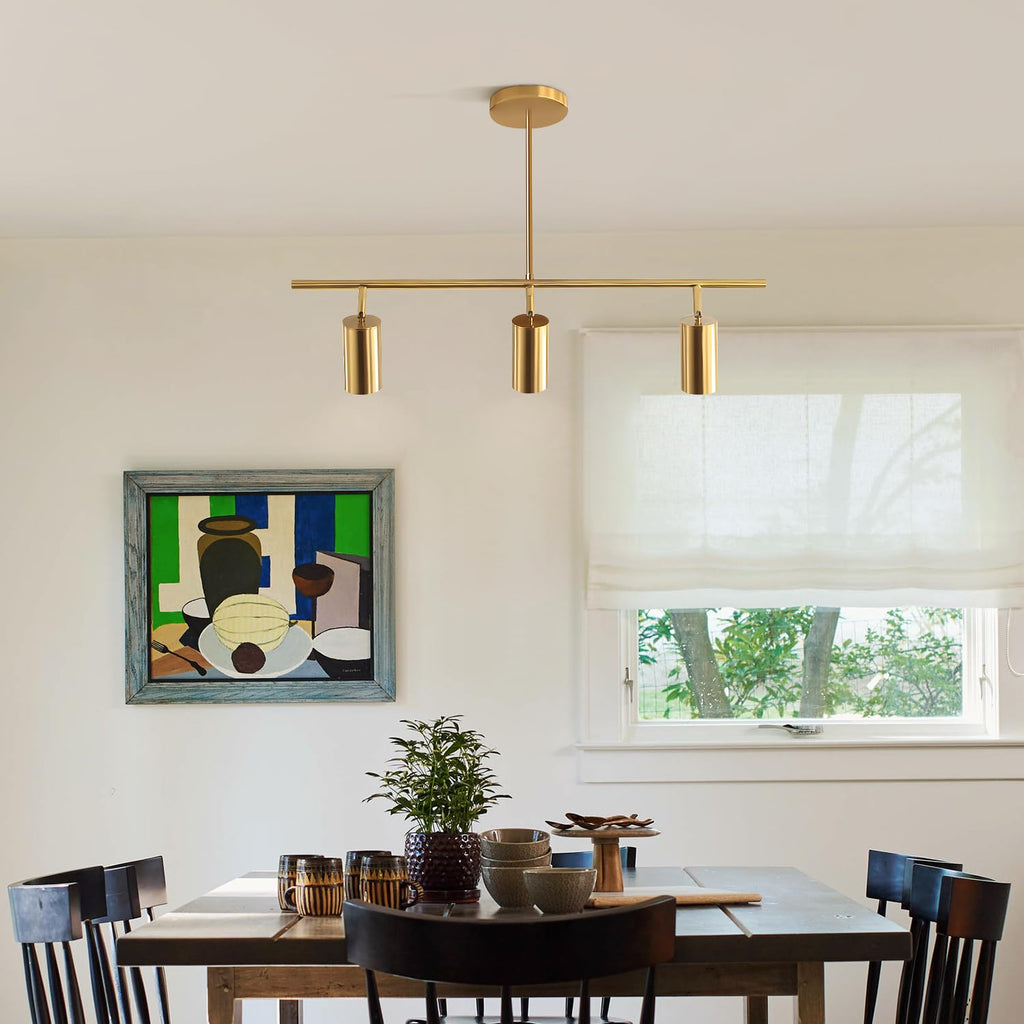 Lighting Linear Pendant Light Ceiling Track Spotlight Gold 3-Light with Rods Adjustable Hanging Lighting Fixture