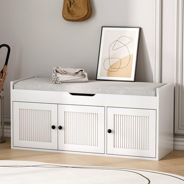 40" Storage Bench - Entryway Shoe Bench with 3 Doors and Top Storage Area, Multifunctional Entryway Bench with Lift