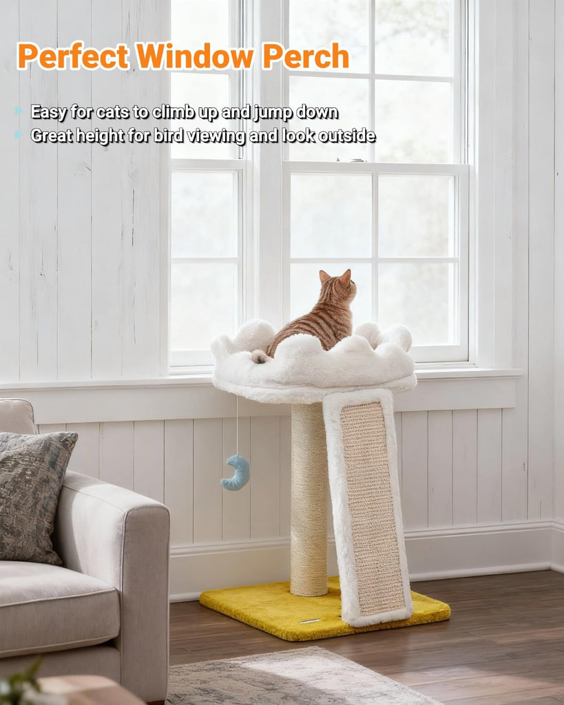 Cat Tree, Cloud Cat Tower with Soft Bed, Cat Scratching Post & Pad with Larger Perch for Window Viewing