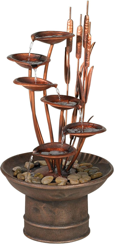 Ashton Water Lilies and Cat Tails 33" High Large Asian Indoor Outdoor Cottage Core Decor Resin Floor Fountain
