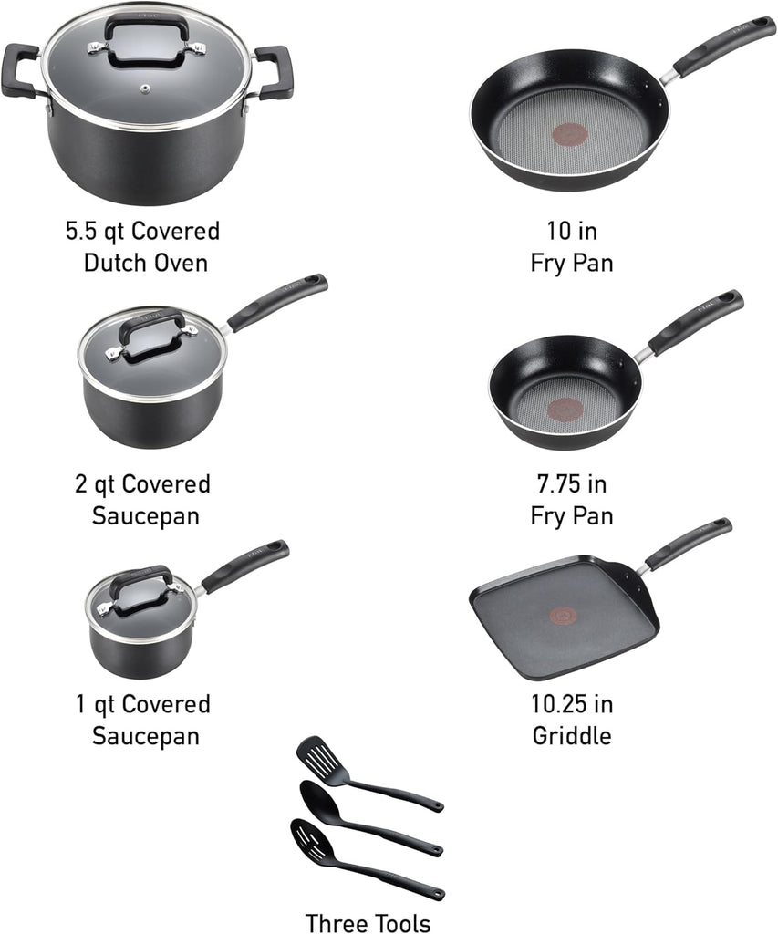 Signature Nonstick Pots and Pans Set 12 Piece, Oven Broiler Safe 350F, Kitchen Cookware Set w/Fry Pans, Saucepans