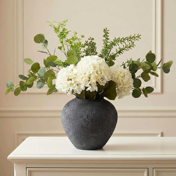 Faux Arrangement - Eucalyptus & White Hydrangea Flowers, Large Artificial Floral Greenery Centerpieces for Tables