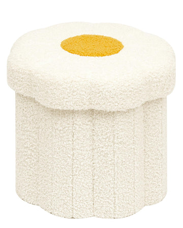 Folding Storage Ottoman, Cream Boucle Daisy Footstool