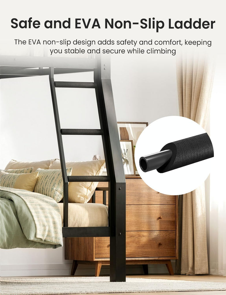 Full XL Over Queen Bunk Bed for Adults, Heavy Duty Metal Bed Frame with Full-Length Guardrails & Anti-Slip Ladder