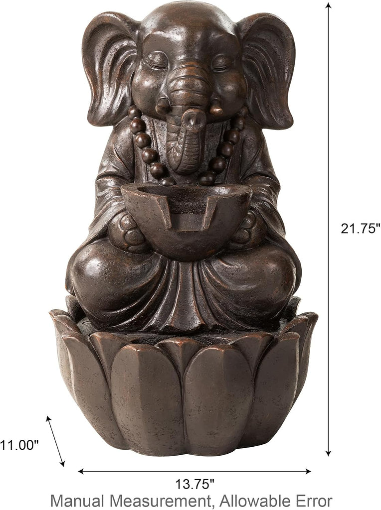 Outdoor Fountains, Water Fountains Outdoor with Lights&Pump, 21.75" H 2-Tiered Zen-Style Bronze Polyresin Elephant