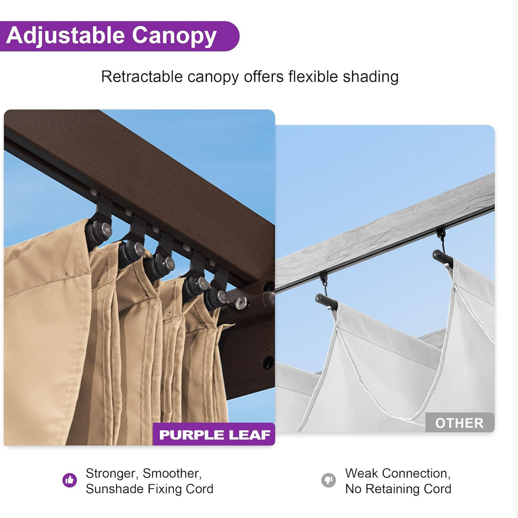 10' X 10' Outdoor Retractable Metal Pergola with Canopy Pati - Image 4