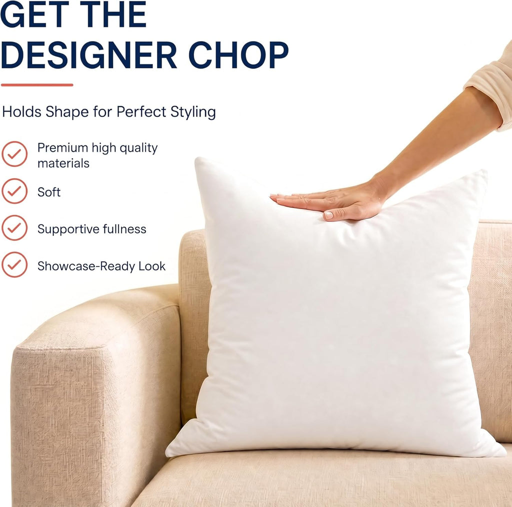18x18 Throw Pillow Inserts, 100% Cotton Cover, White - Set of 4