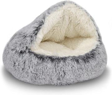Cat Bed Round Plush Fluffy Hooded Cat Bed Cave, Cozy for Indoor Cats or Small Dog beds