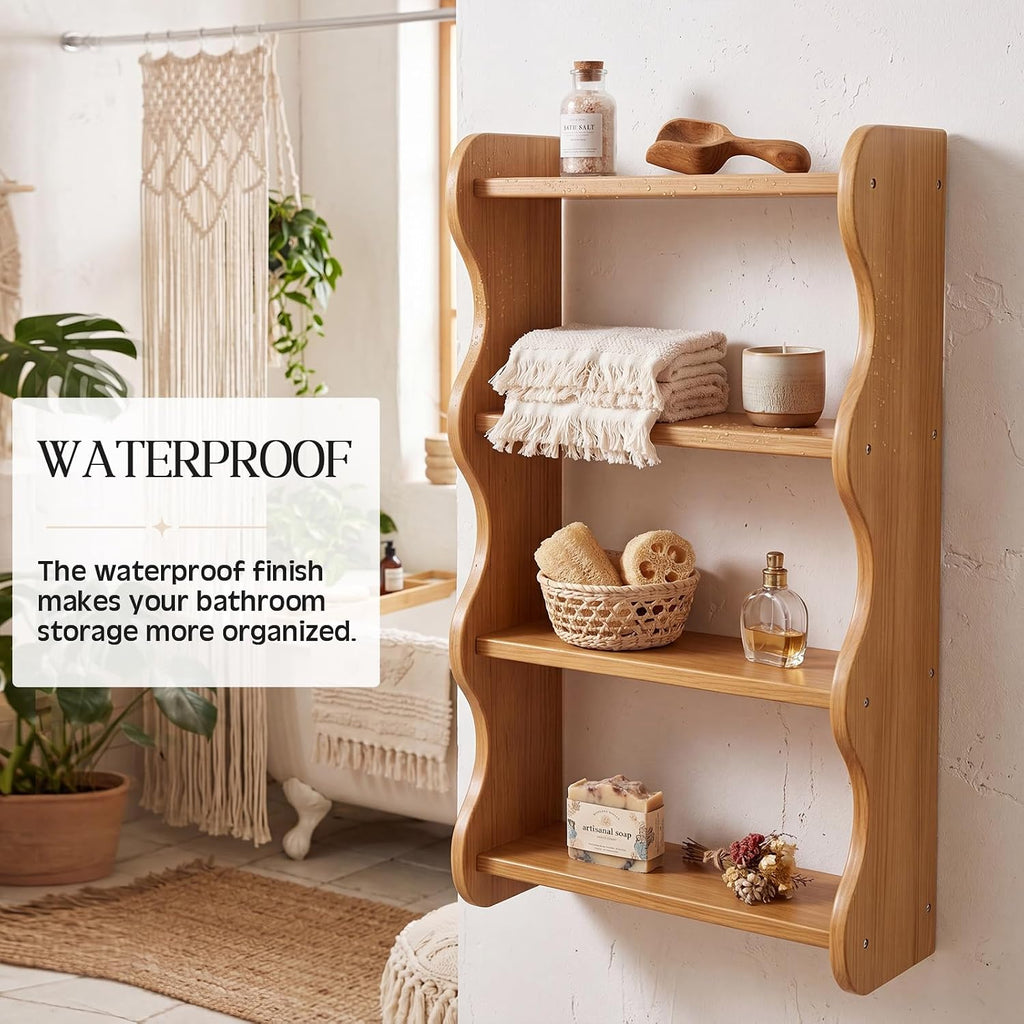 100% Solid Wood Wall Shelf 4-Tier Rustic Cloud Floating Shelves Wall Mounted Storage Rack Farmhouse Decor Display