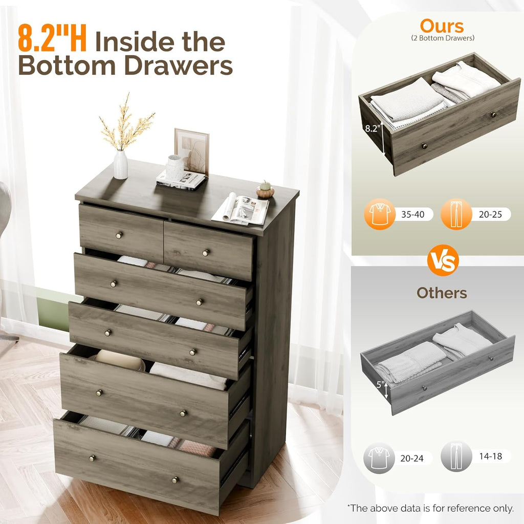 Tall Dresser, Rustic Grey Dresser 6 Drawer Chest of Drawers, Wood Gray Dressers , 31.5" W x 15.75" D x 47.64" H