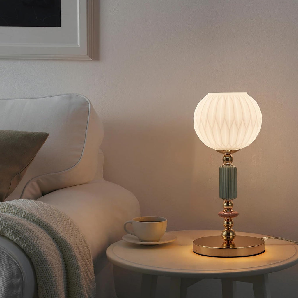 Modern Milk White Glass Table Lamp Bedside Nightstand Lamp Metal Desk Light with Plug Cord Switch Living Room Dining