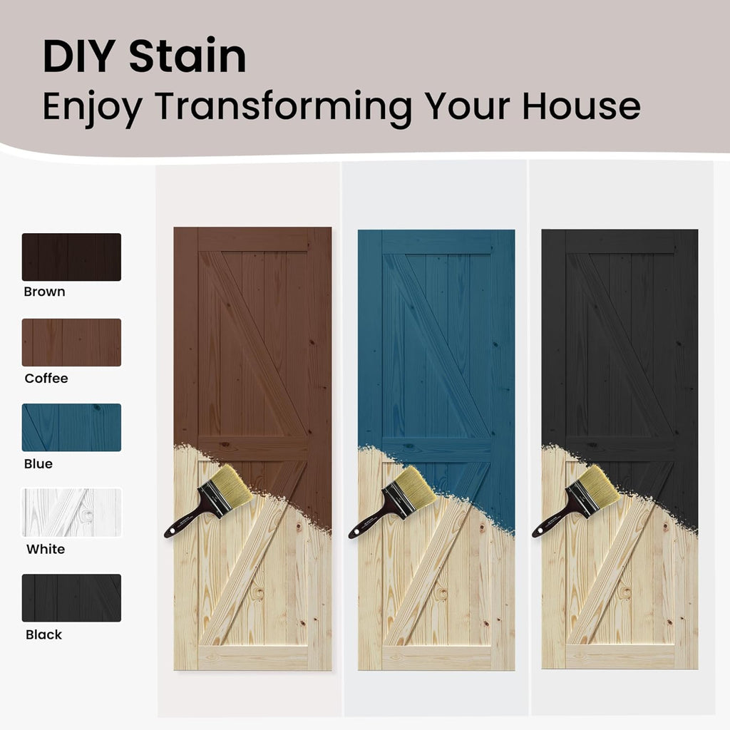 Double 36"x80" Bypass Barn Door with 6.6FT Track Hardware Kit Included, Unfinished Solid Wood, DIY S