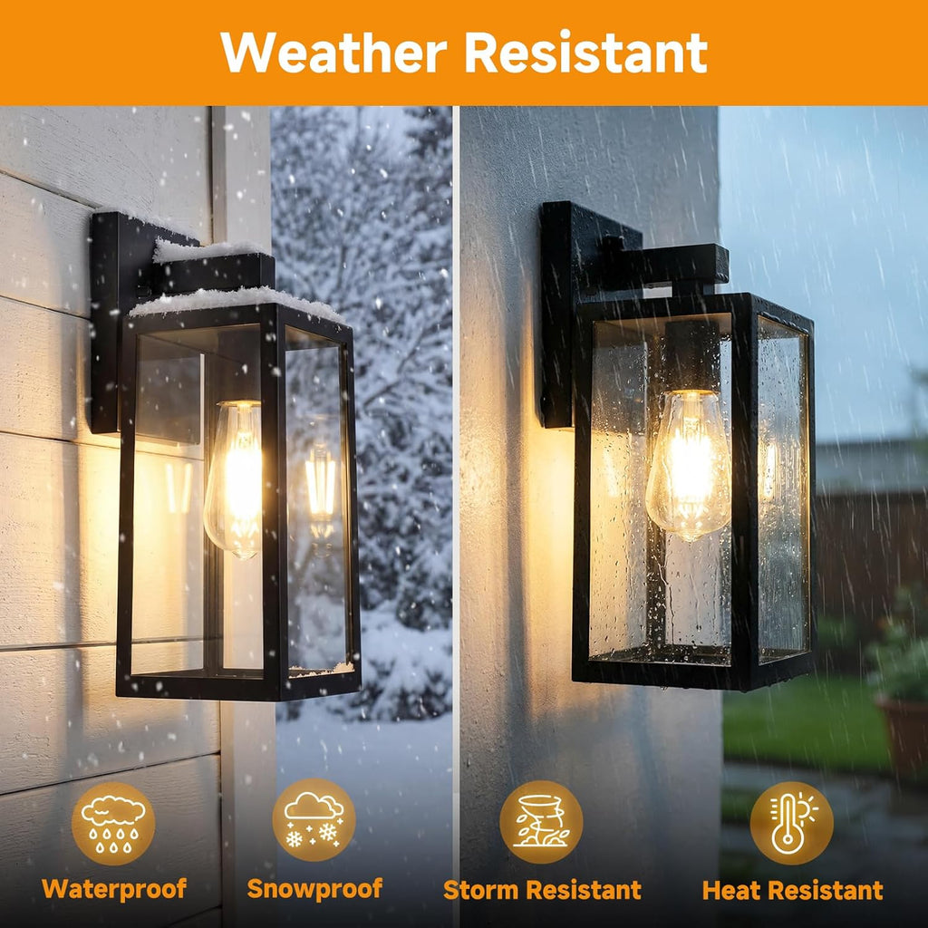 Dusk to Dawn Sensor Outdoor Wall Sconce, Exterior Porch Lantern Fixture with E26 Socket & Glass Shade