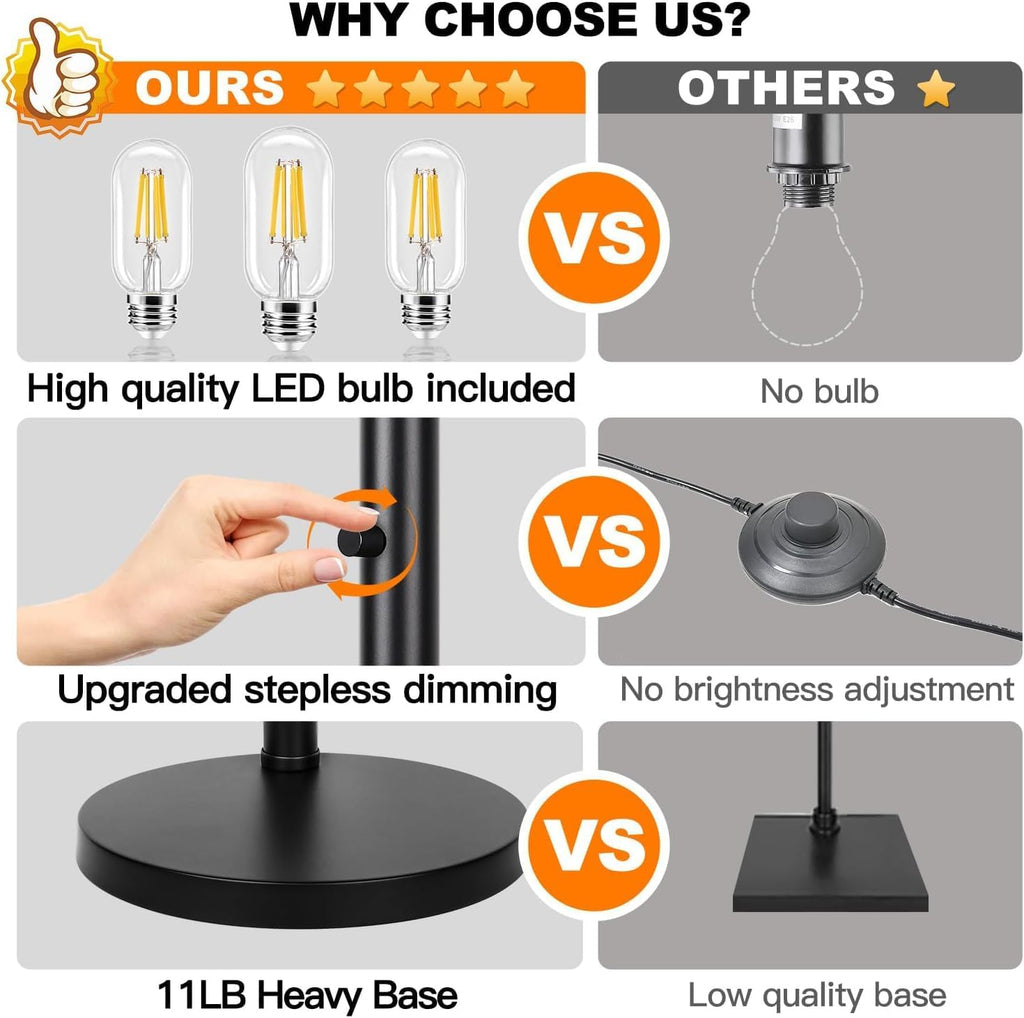 Dimmable Floor Lamp, 3 Lights Black Arc Floor Lamp, Modern Tall Standing Tree Lamp with Grey Linen Shades & Heavy Base