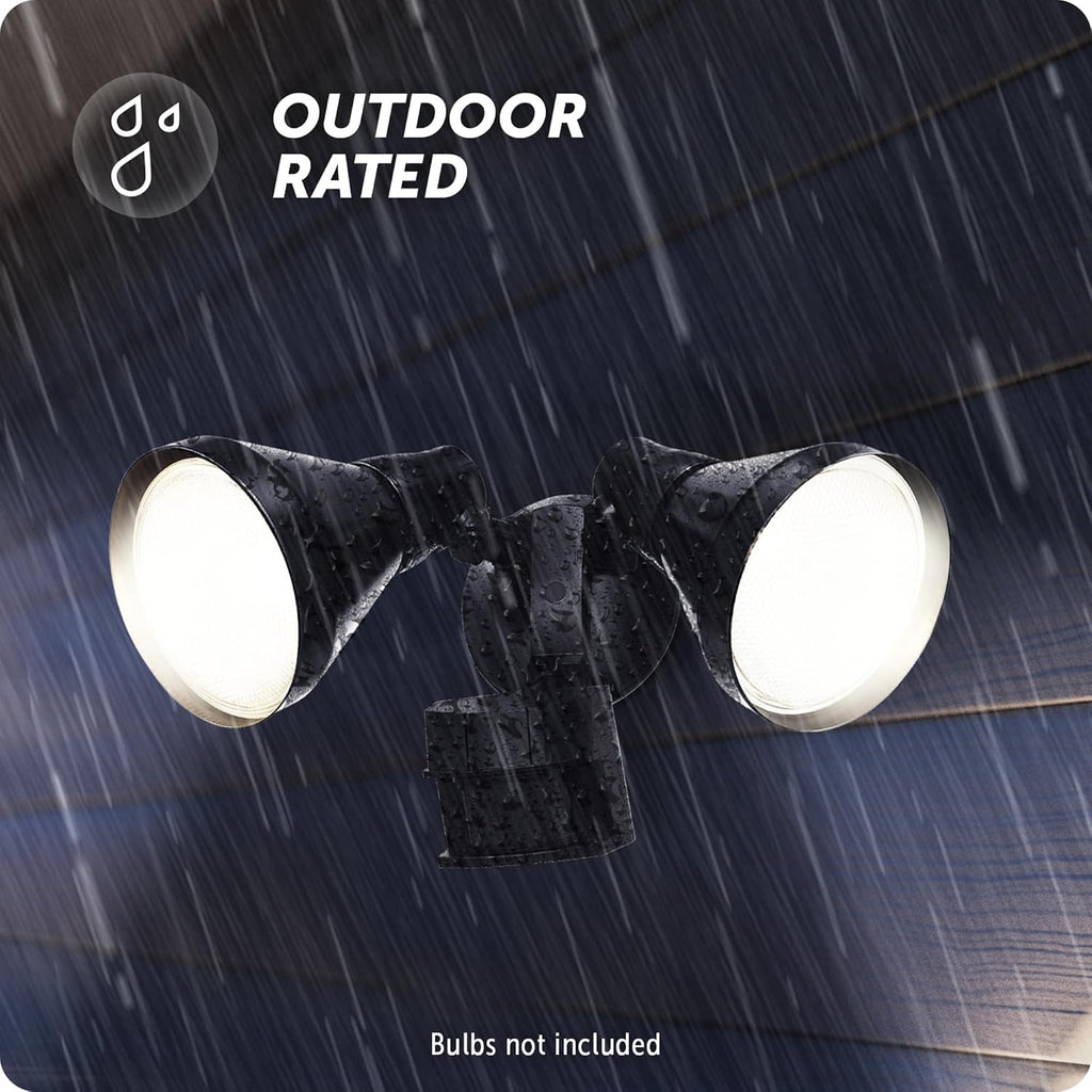 180-Degree 240 W Twin Head Black Hardwired Motion Sensor Security Flood Light with MotionBright