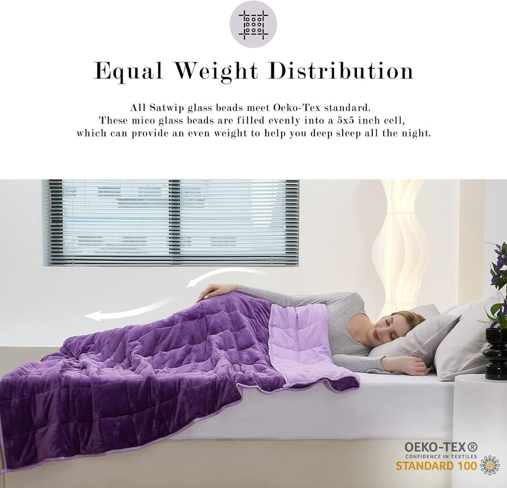 2 PCS Weighted Trow Blanket, Super Cozy Flannel Purple Weighted Blanket 60" x 80" 15 Pounds and 10 LBS Blue Cooling - Set of 2