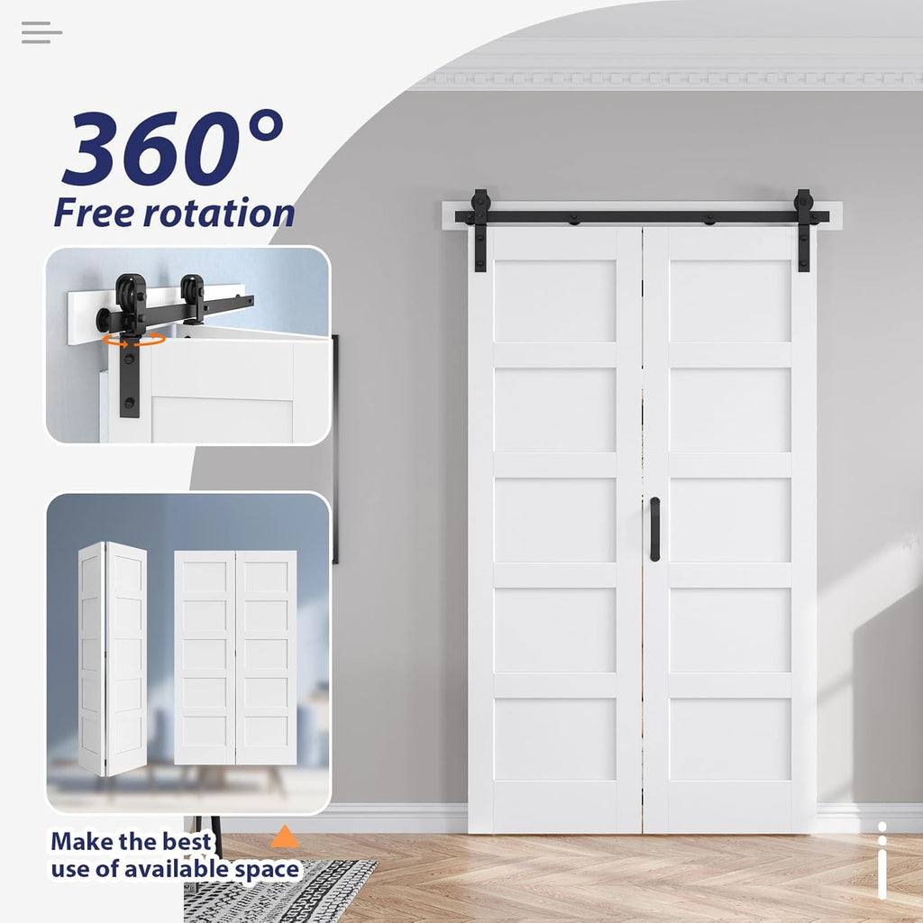48X84(Double 24x84) Bi-fold Barn Door Folding Doors White with 52" Hardware Kit,Interior Water-Proof