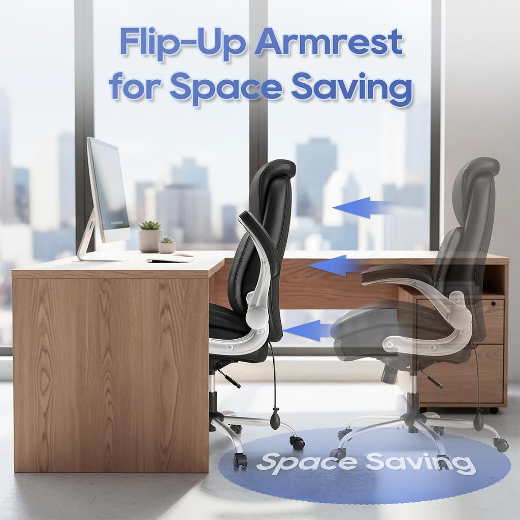 Big and Tall- High Back Executive - Ergonomic Home Computer Desk Chair with Padded Flip-up Arms, Adjustable Lumbar