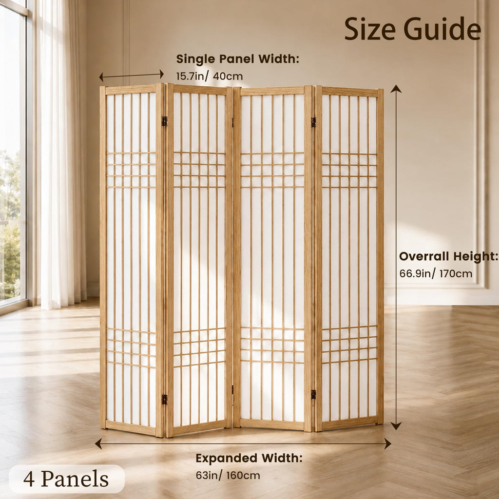 4 Panel Room Divider Folding Privacy Screen Light Brown