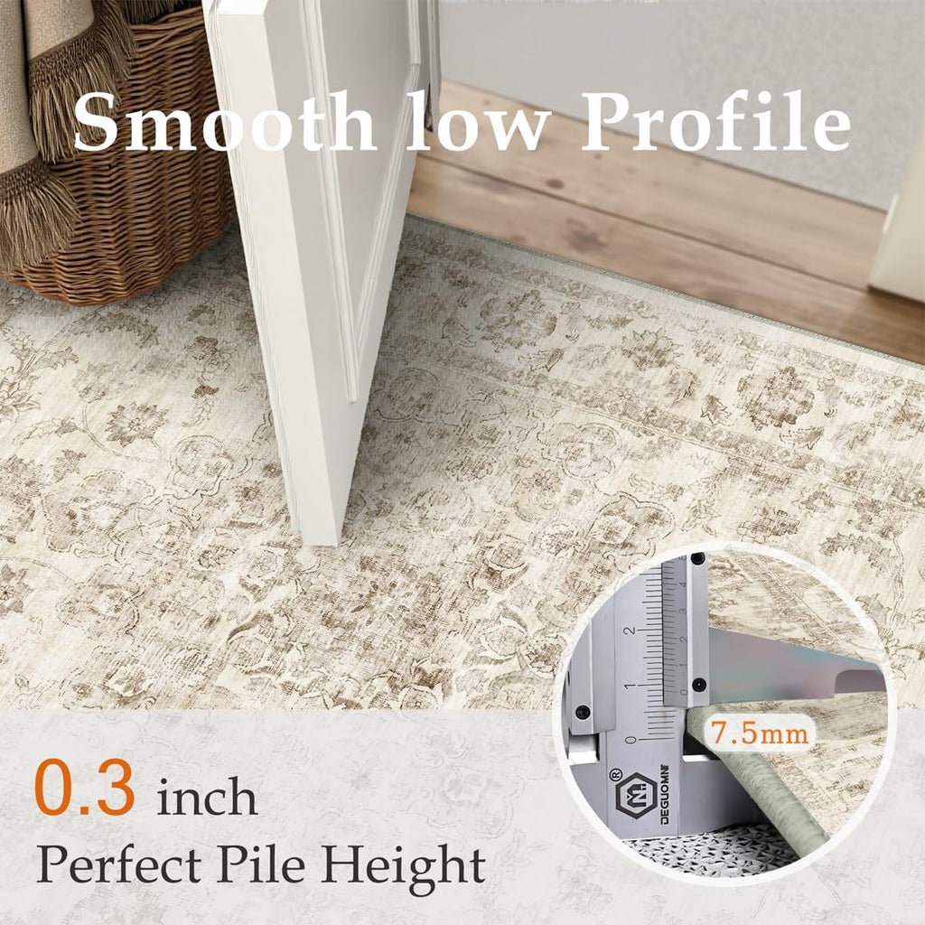 2x8 Washable Neutral Runner Rug Beige Vintage Hallway Kitchen Carpet Non-Slip Soft Low Pile Farmhous