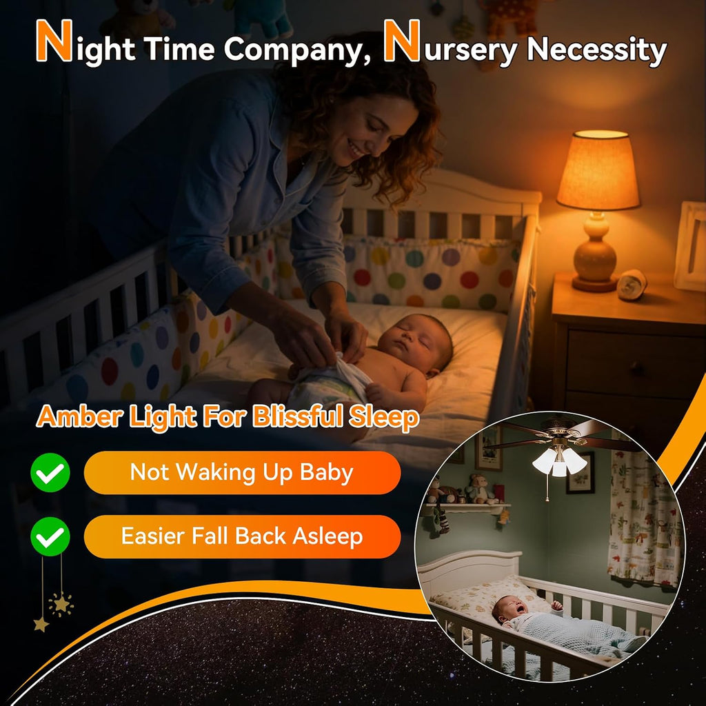 A15 Amber LED Light Bulb 1800K, True Blue Light Blocking Sleep Aid Bulb for Bedroom Nursery, 7W Replacement for 40W