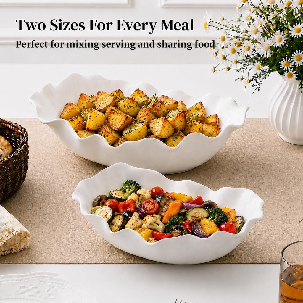 Ceramic Serving Bowls Set of 2, Large Serving Dishes for Party Entertaining, 12" & 16" Oval Deep Serving Platter