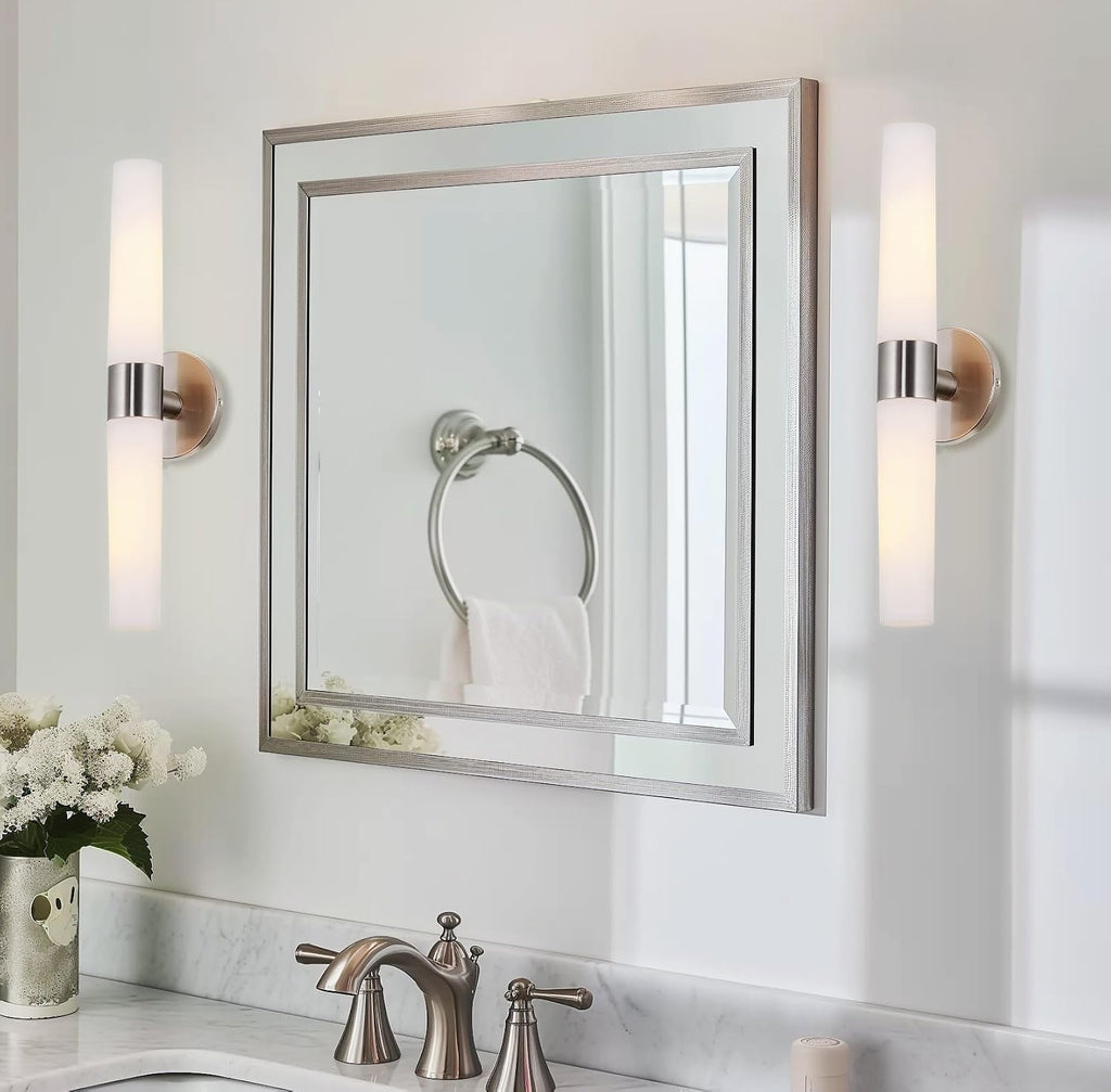Duo 21" Modern Wall Sconce Bathroom Vanity Light, 2-Light | Frosted Glass Cylinder Shades, Classic Brushed Nickel