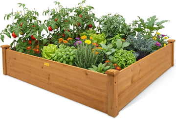 4x4 Raised Garden Bed Wood Frame Planters Wooden Elevated Planting Planter Box for Outdoor Herb Vegetables Flowers